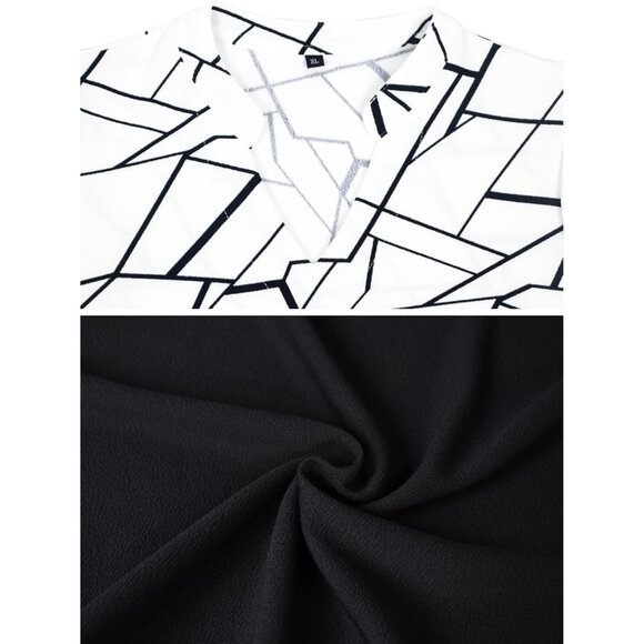 Women White+black Short Puff Sleeve Flare Semi-Formal Summer Dress With Pockets - Picture 3 of 3